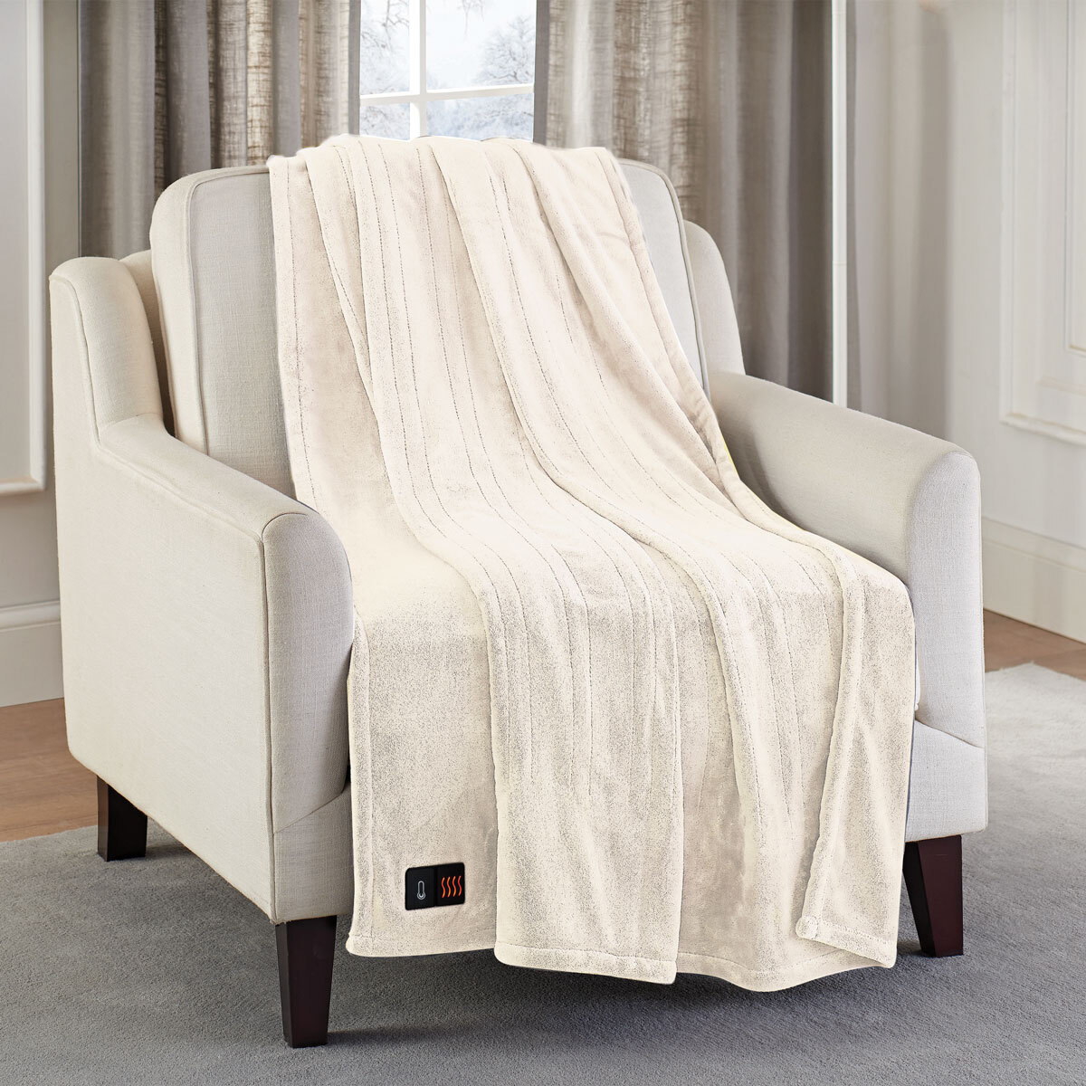 Brookstone Heated Throw 127 x 152 cm, Ivory | Costco UK