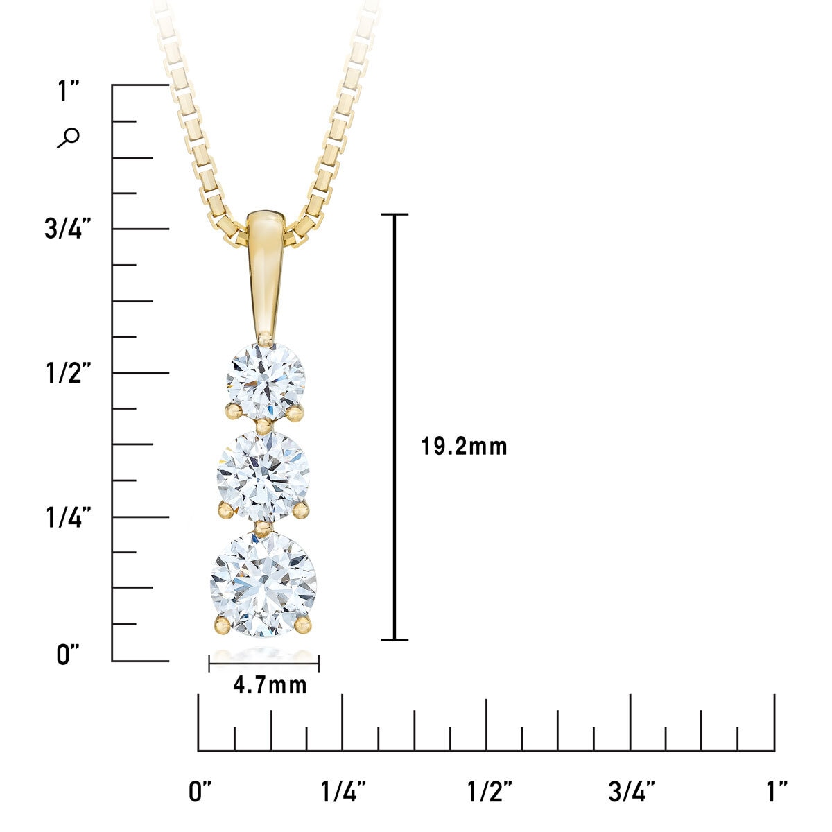 1.00ctw Round Brilliant Cut 3 Stone Diamond Pendant, 14ct Yellow Gold