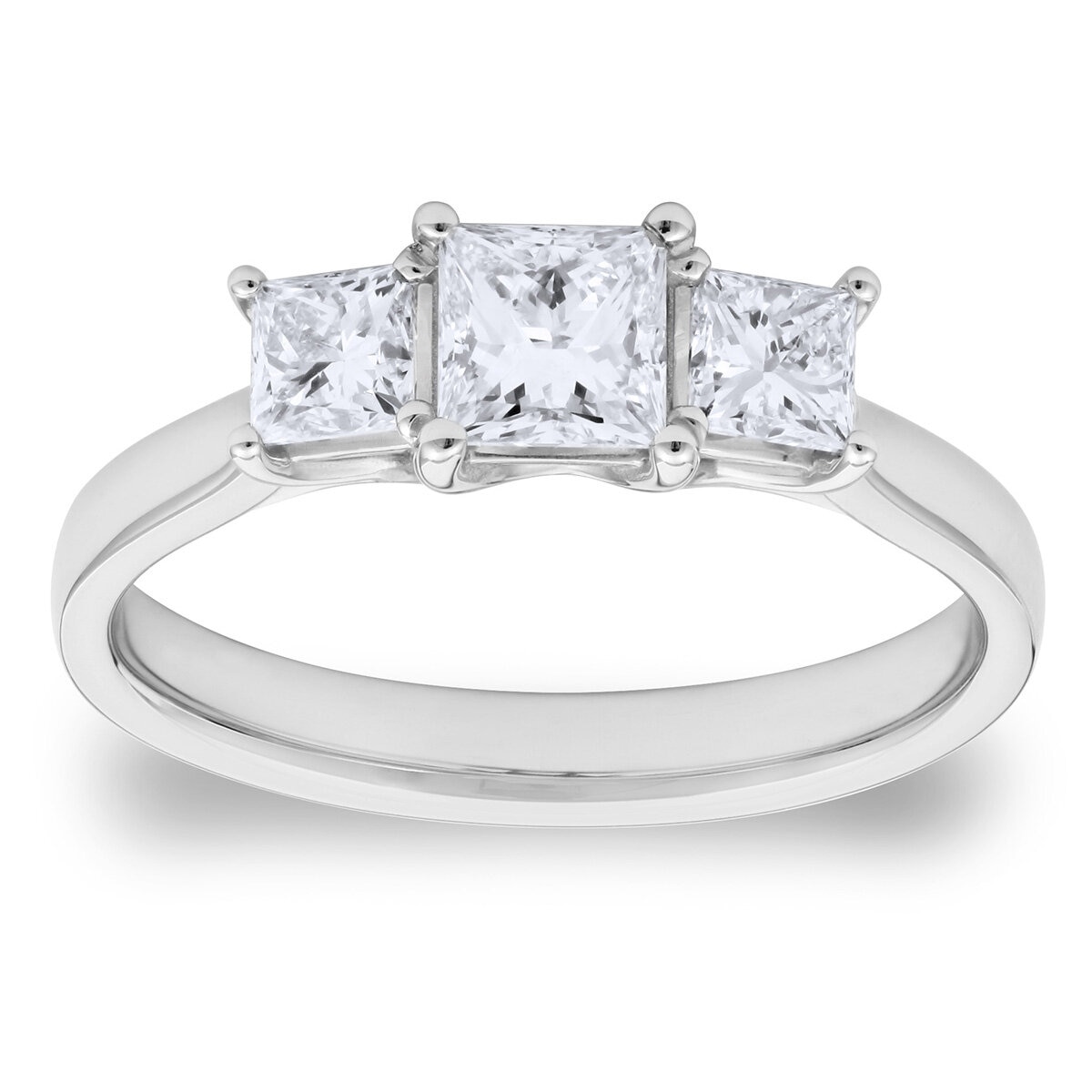 1.00ctw Princess Cut Diamond 3 Stone Ring, 18ct White Gold