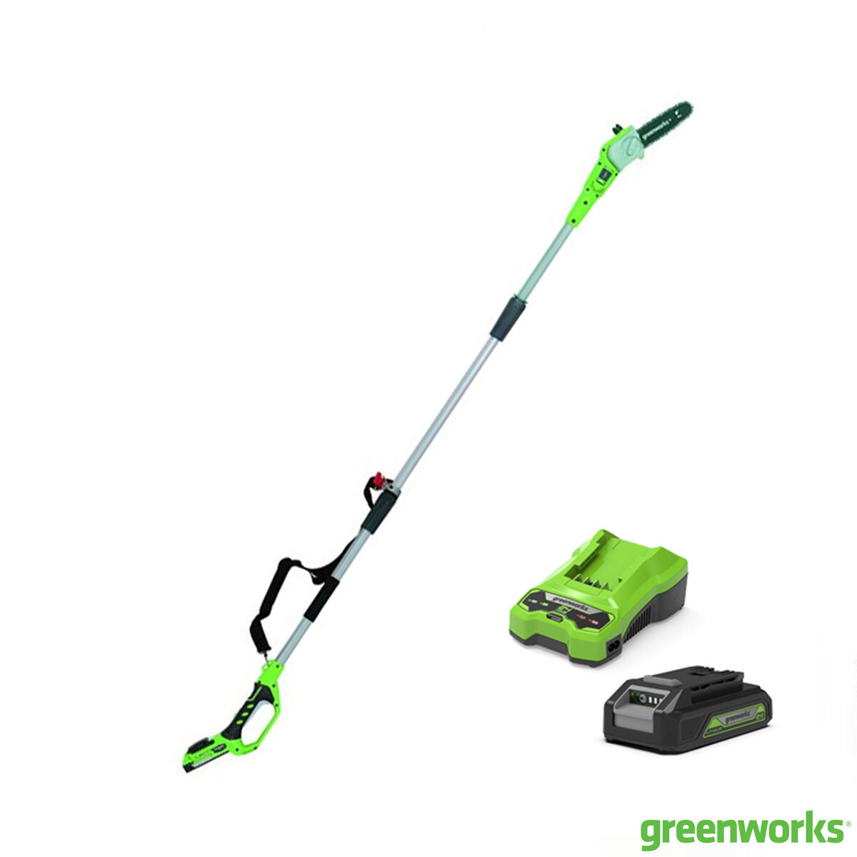 Greenworks 24V 20cm Cordless Pole Saw + 1 x 24V (2Ah) Battery and Charger Bundle