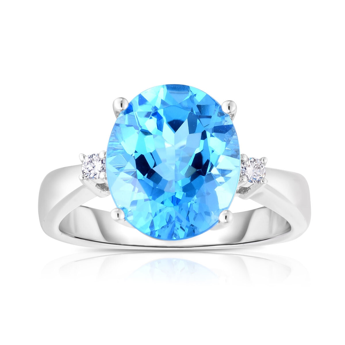 Oval Cut Blue Topaz & 0.05ctw Diamond Ring, 14ct White Gold