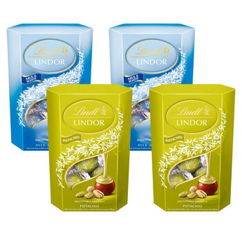 Lindt Lindor Milk & White & Pistachio Chocolate Truffles, 4 x 200g