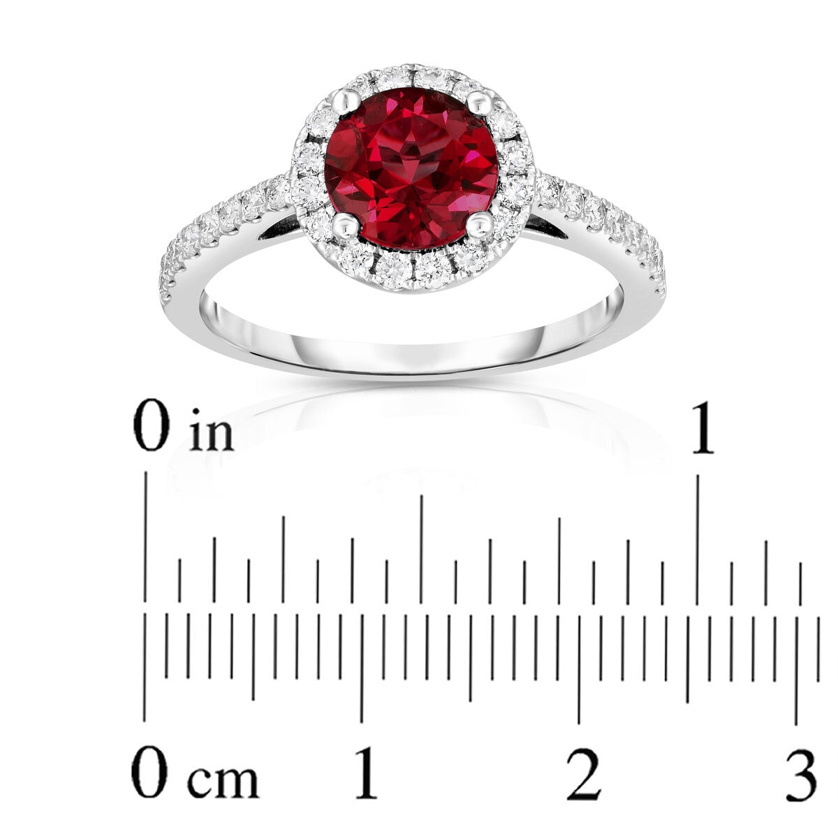 Round Cut Garnet & 0.35ctw Diamond Halo Ring, 14ct White Gold