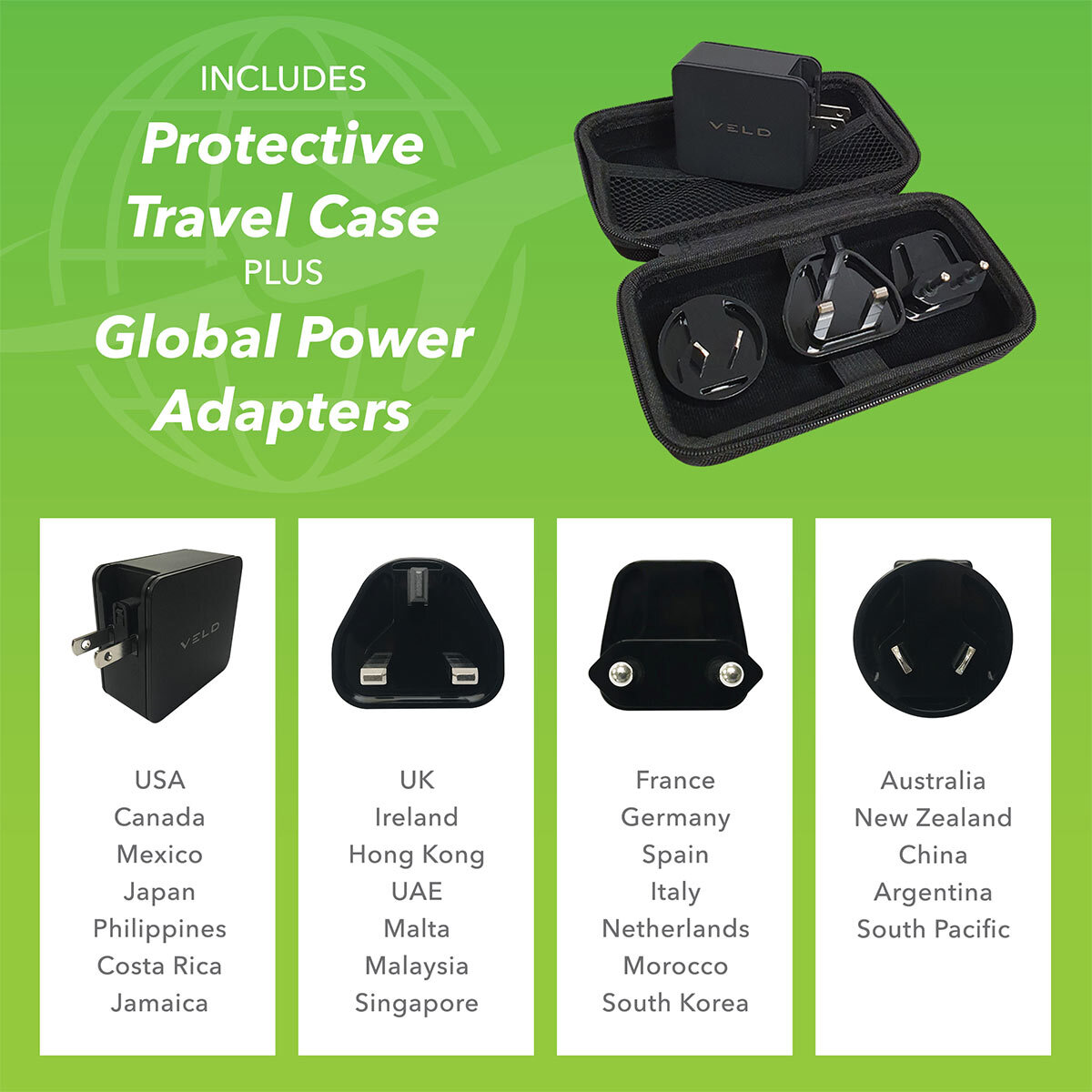 Buy Veld Travel Bundle: 2 Port Super Fast Travel Charger, Super Fast in Car Charger USB Port & USB Type C with Super Fast Cable (USB to Lightning) x 1M at Costco.co.uk