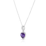 Amethyst & 0.19ctw Diamond Heart Pendant, 14ct White Gold