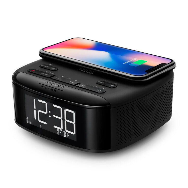 Philips Bluetooth Clock Radio with Wireless Qi Charging, TAR7705/10 ...