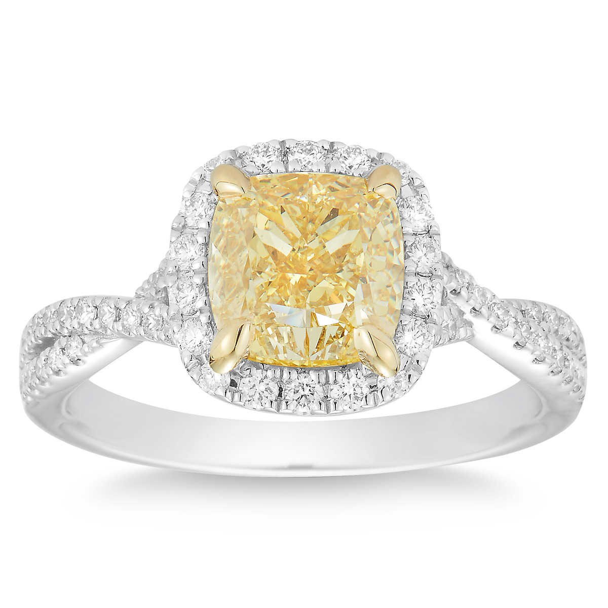 2.42ctw Cushion Cut Fancy Intense Yellow Diamond Ring, Platinum | Costco UK