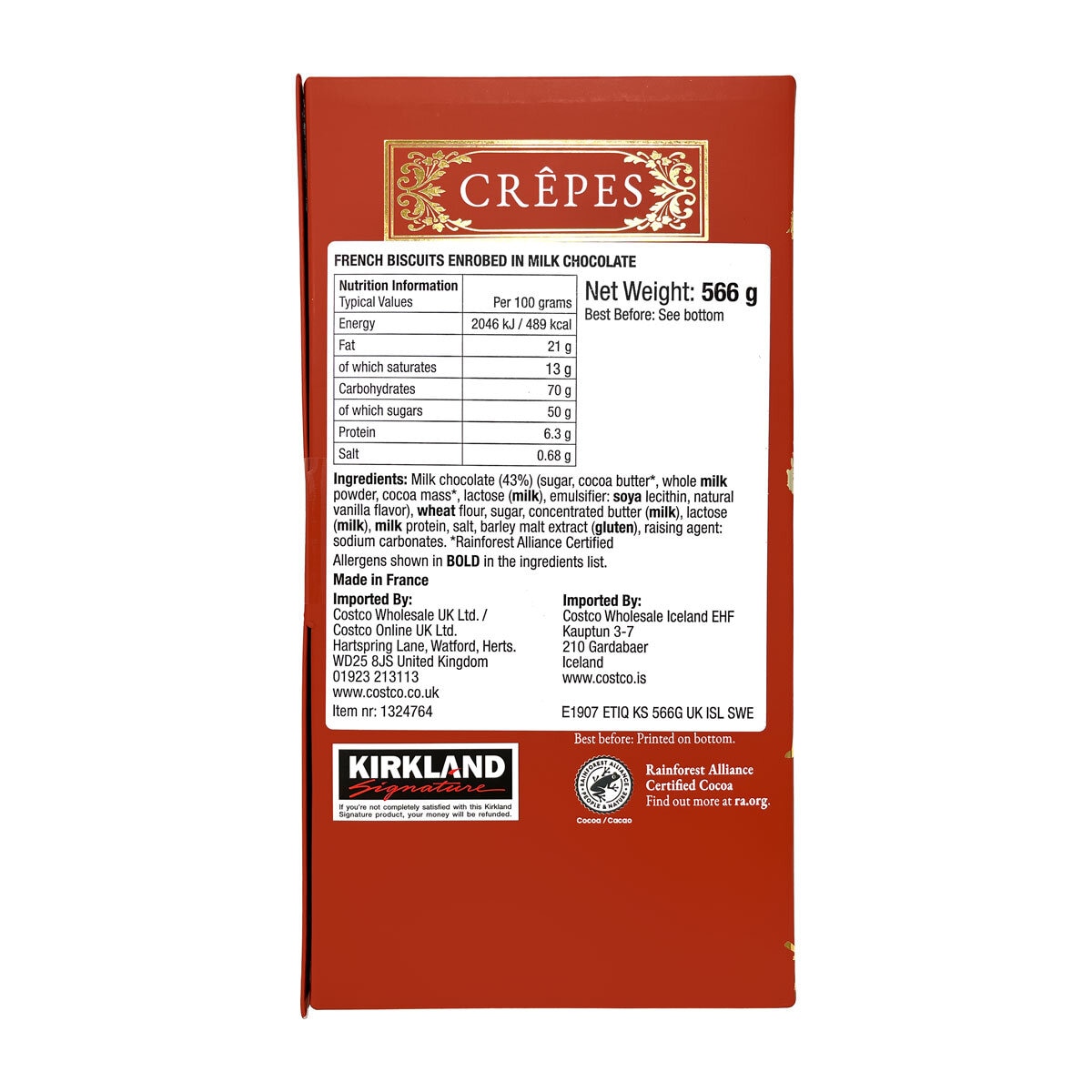 Kirkland Signature Milk Chocolate Crêpes, 566g in Red Box