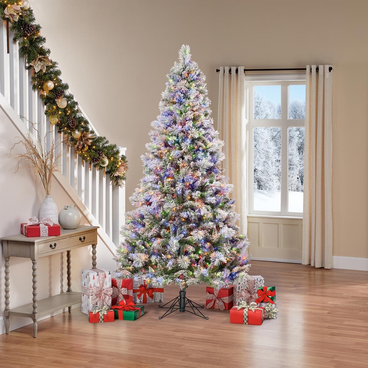 Buy 7.5ft Pre-lit Glitter Flocked Micro Dot Tree Lifetsyle Image at costco.co.uk