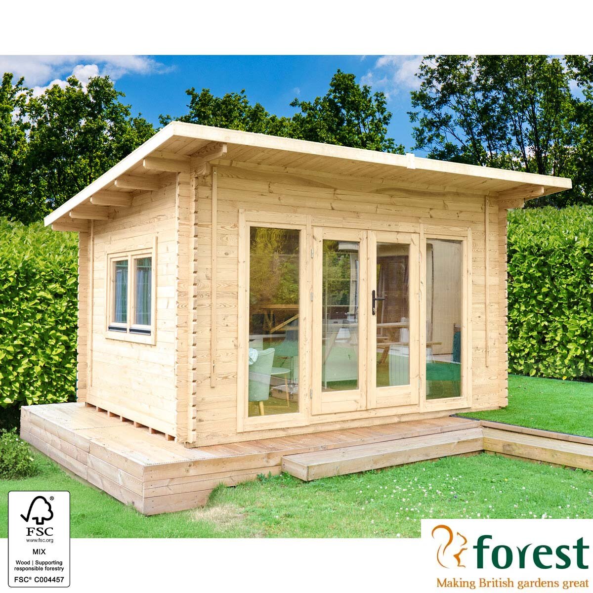 Forest Garden Melbury 45mm Log Cabin 13ft 1" x 9ft 8" (4 x 3 m)