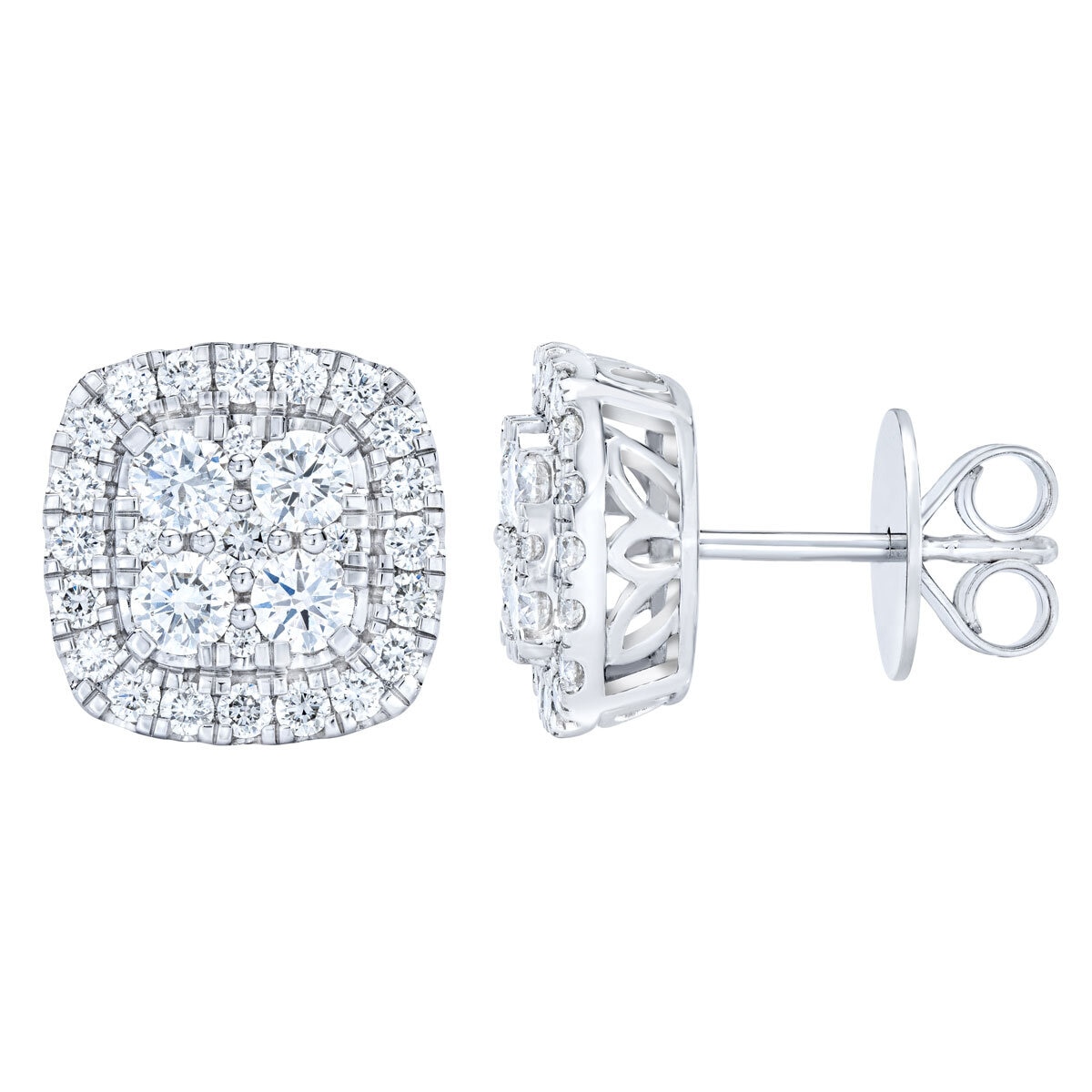 1.50ctw Round Brilliant Cut Diamond Cluster Earrings, 14ct White Gold