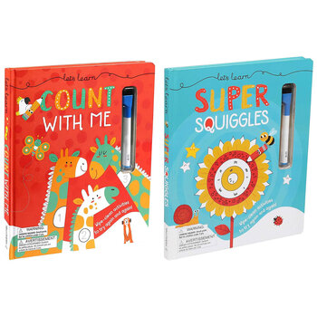 Let's Learn Wipeclean Board Book in 2 Options: Count With Me or Super Squiggles