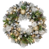 32 Inch Flocked Pre-Lit Decorated Christmas Wreath with 50 Warm White LED Lights