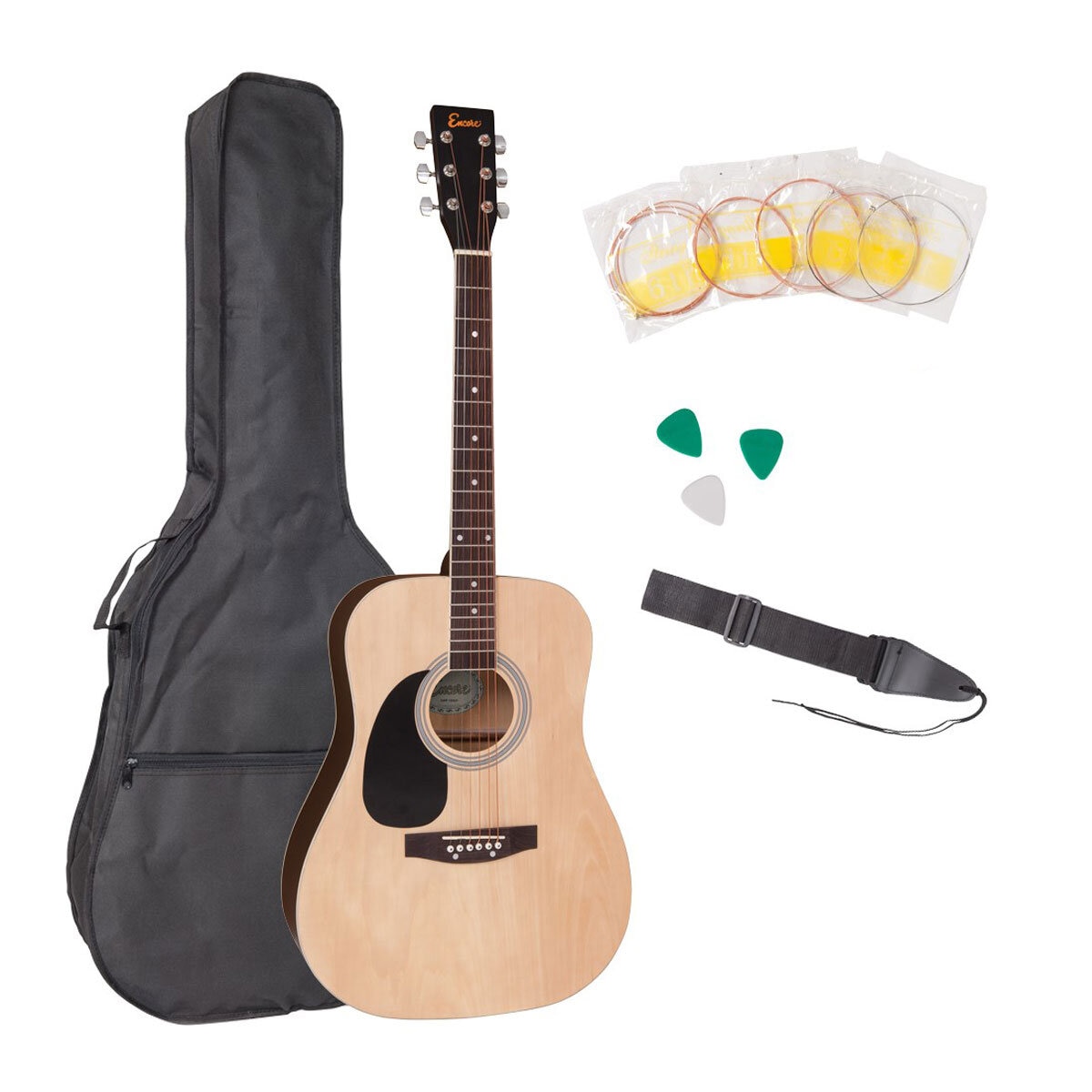 Encore acoustic guitar kit- Natural- left bundle