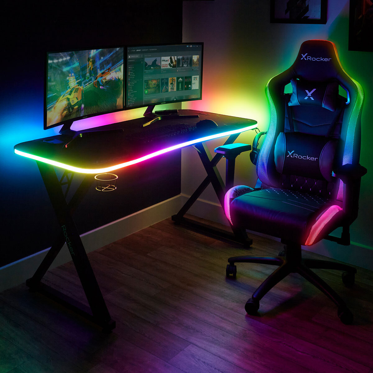 X Rocker Pulsar Max RGB Gaming Desk with LED Lights