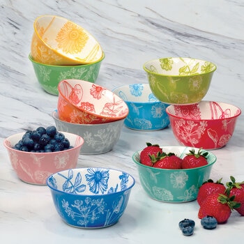 Botanical Stoneware Bowls, 10 Piece Set