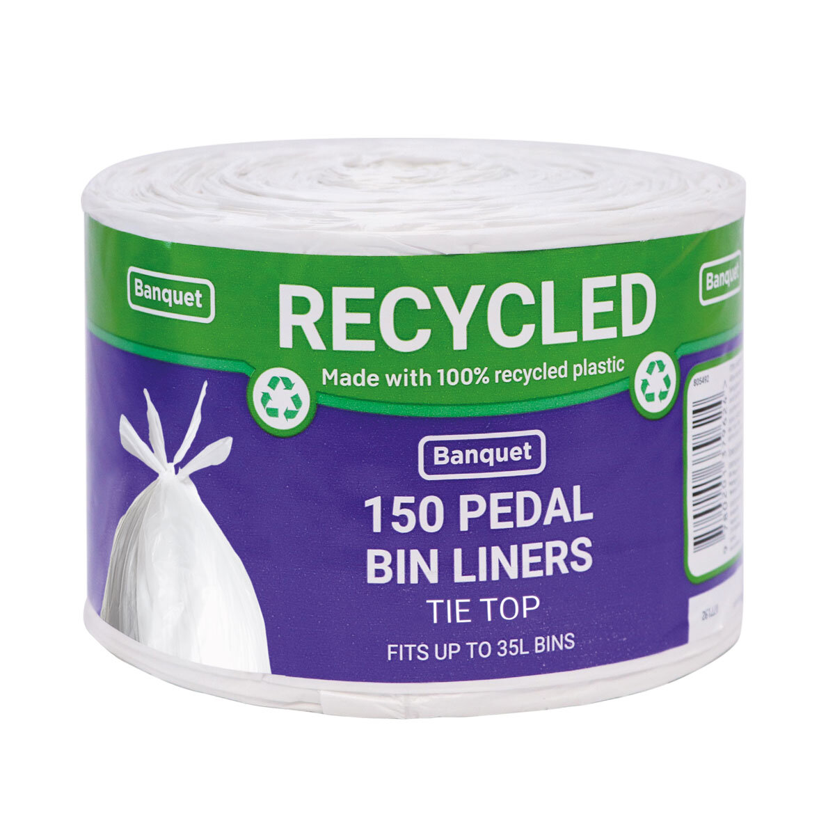 Banquet Recycled Tie Top Pedal Bin Liners, 150 Pack