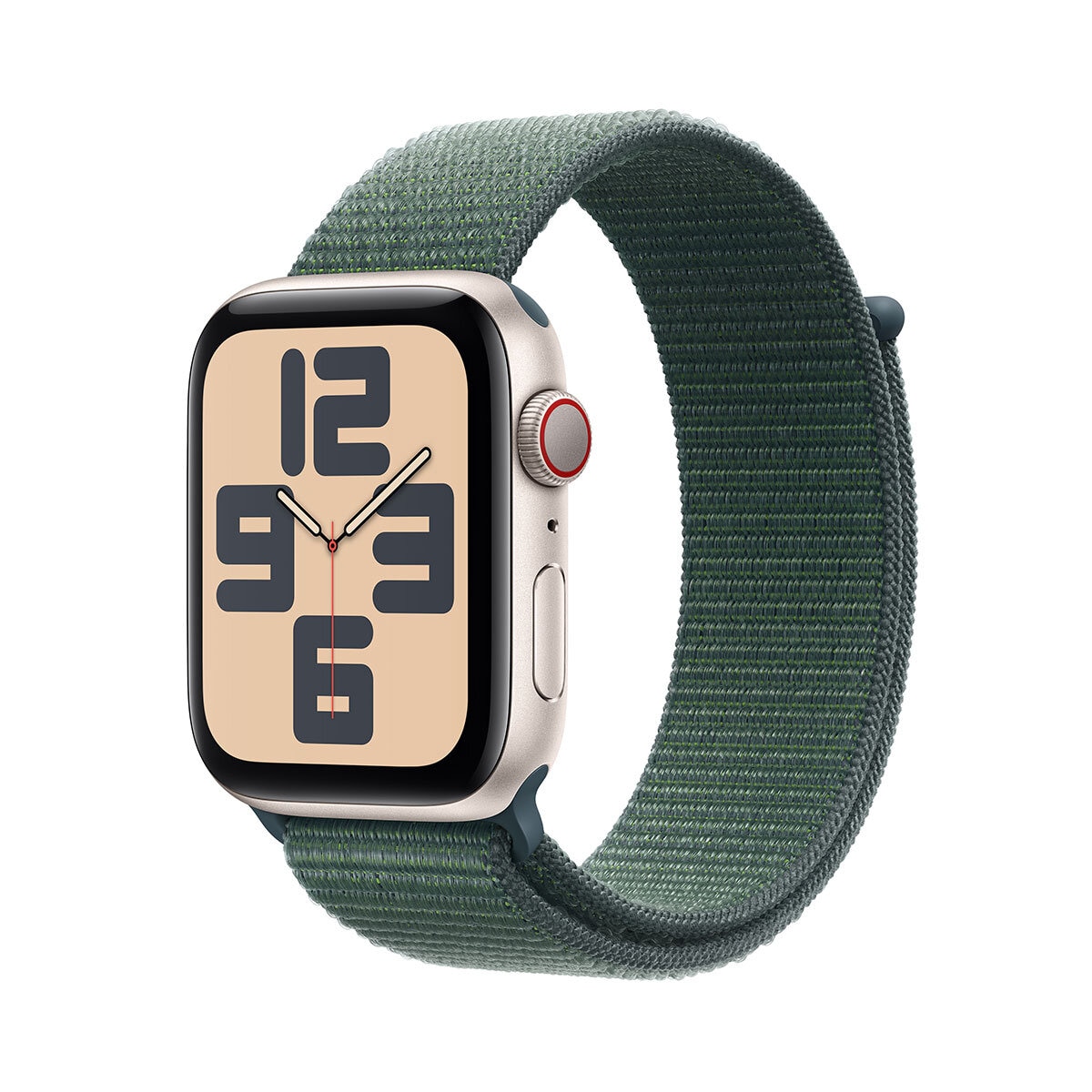 Apple Watch SE GPS + Cellular, 44mm Starlight Aluminium Case with Lake Green Sport Band Loop, MXGV3QA/A