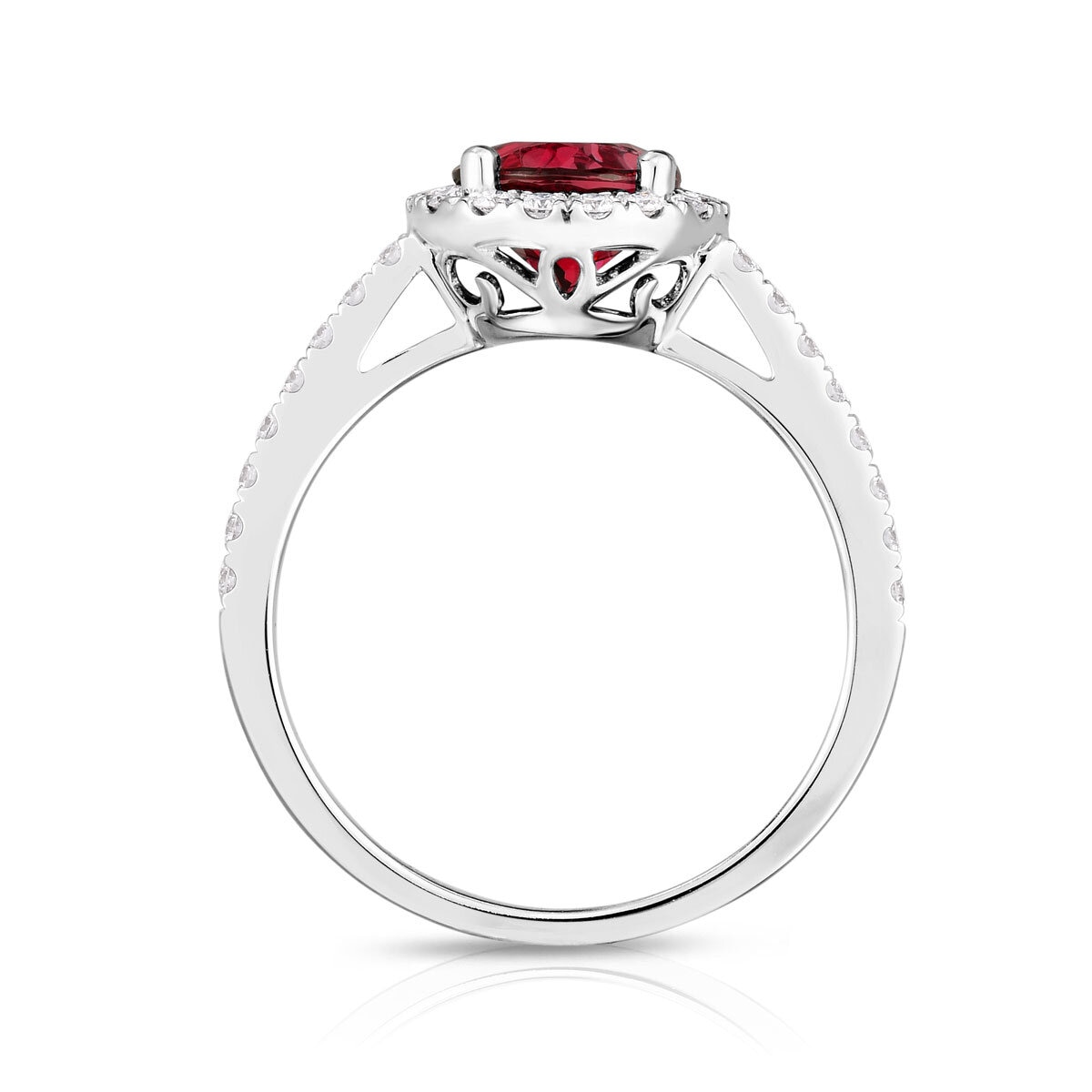 Round Cut Garnet & 0.35ctw Diamond Halo Ring, 14ct White Gold