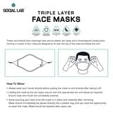 Social Lab Triple Layer Men's Reusable Face Masks, 4 Pack