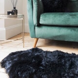 Naturally Sheepskin Double Rug in Black close up on floor