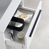 Close up of OVE Camila 610mm in matte white with drawers open