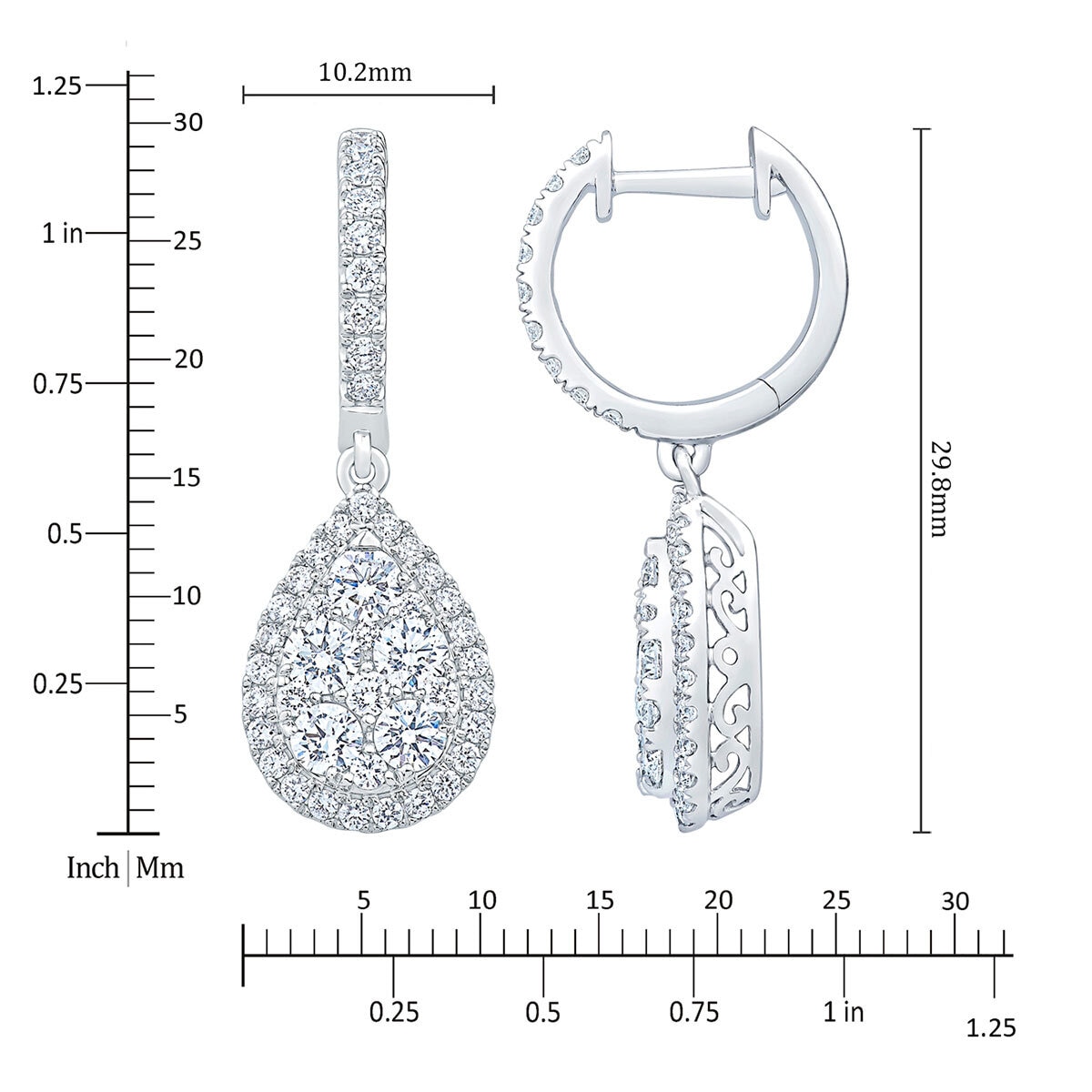 1.70ctw Round Brilliant Cut Diamond Cluster Earrings, 14ct White Gold