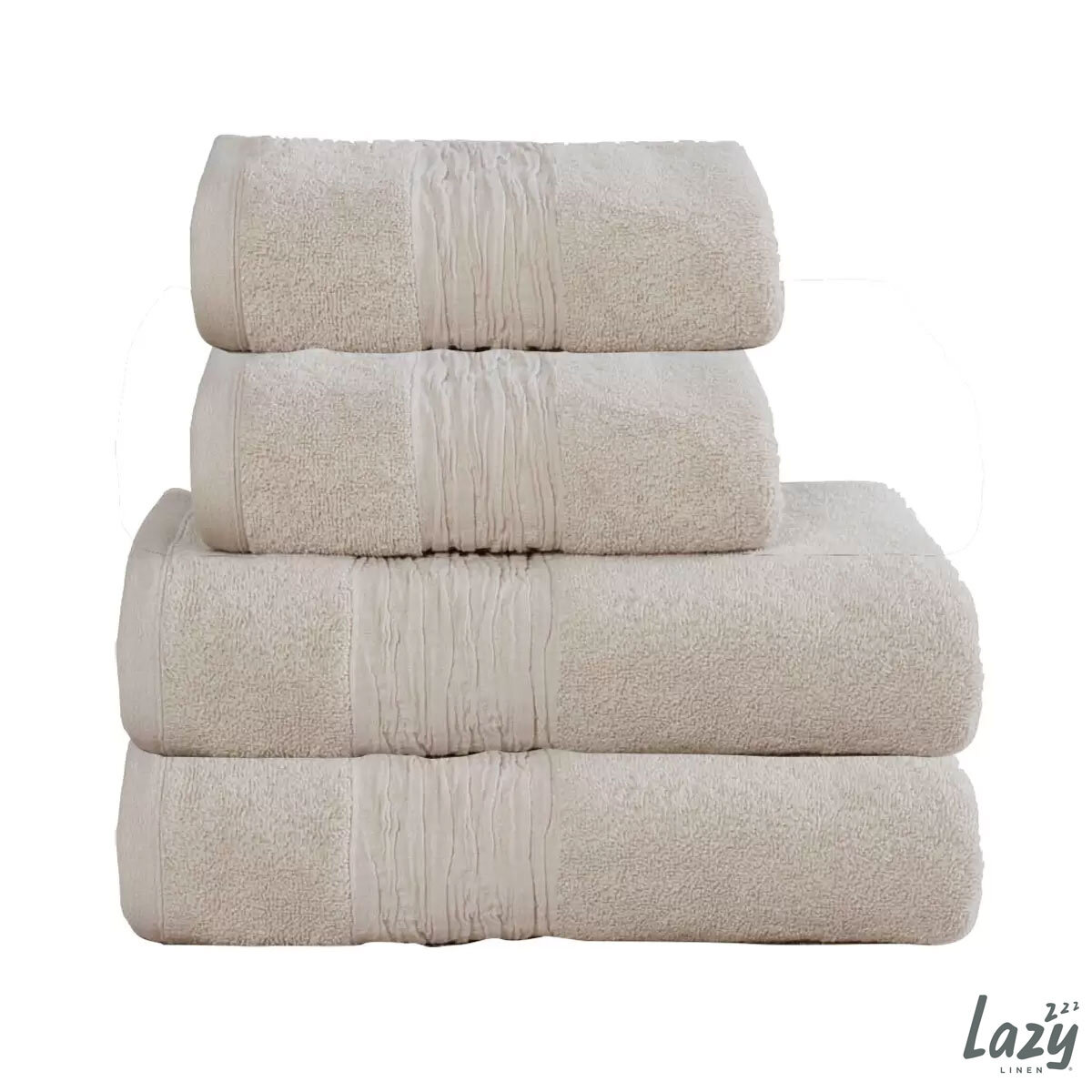 Lazy Linen 4 Piece Hand & Bath Sheet Towel Bundle in Linen, 2 x Hand Towels & 2 x Bath Sheets