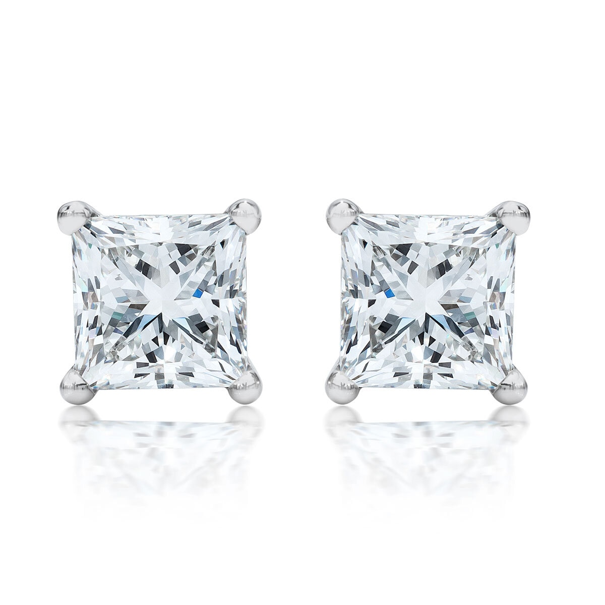 0.50ctw Princess Cut Stud Earrings, 18ct White Gold