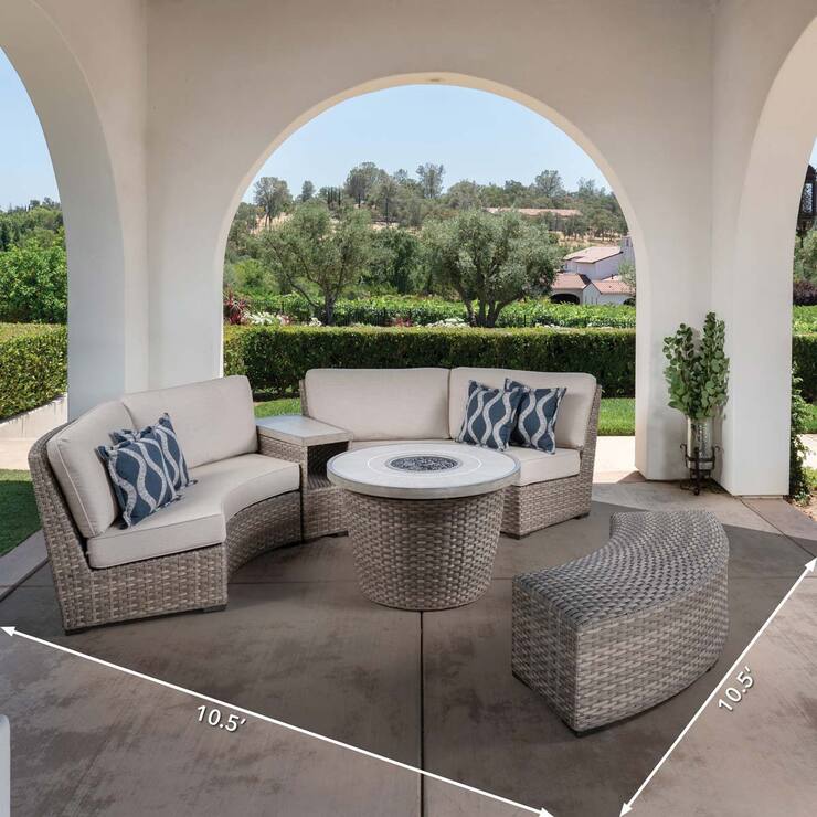 SunVilla Laguna 5 Piece Woven Deep Seating Fire Sectional Patio Set