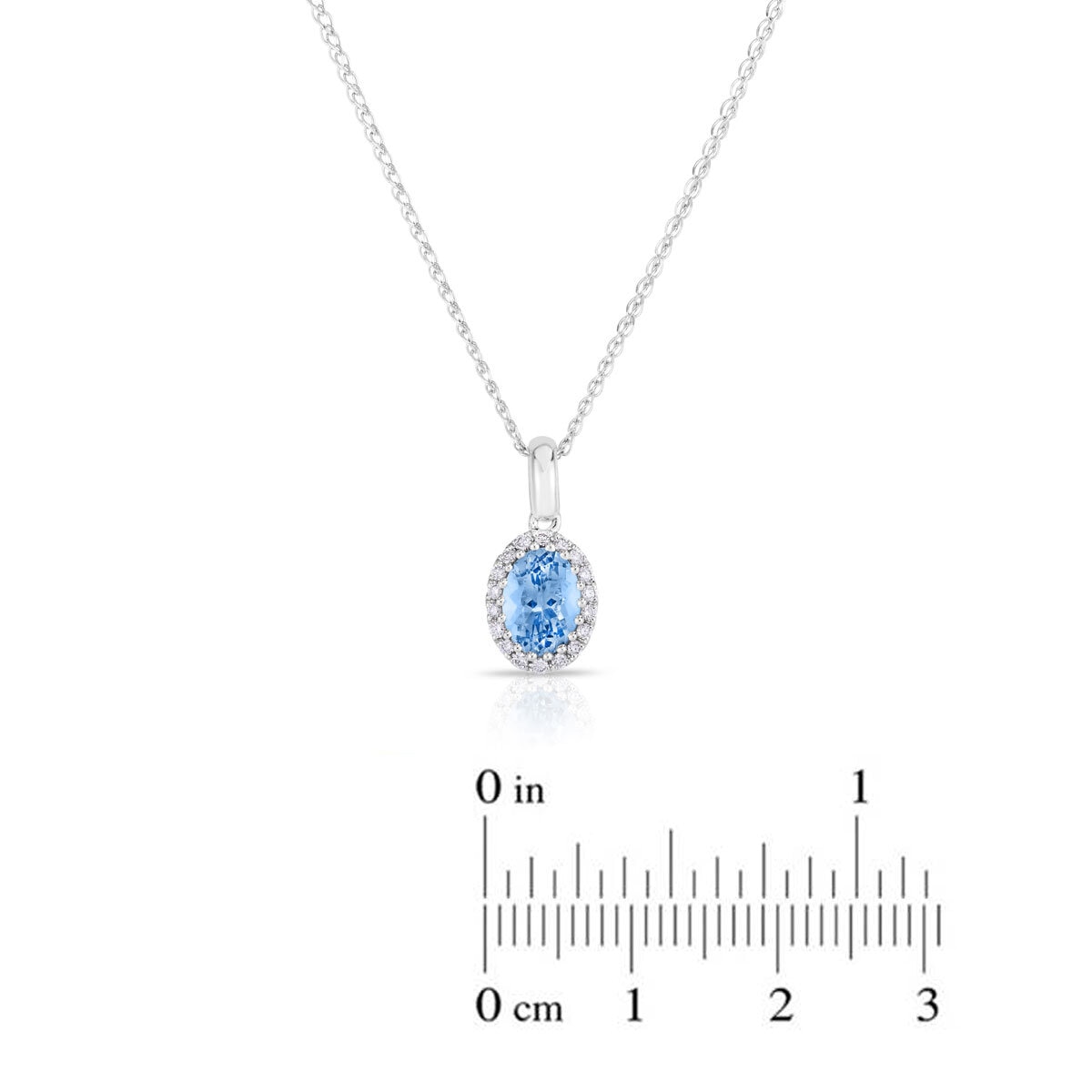 Round Cut Aquamarine & 0.09ctw Diamond Necklace, 14ct White Gold