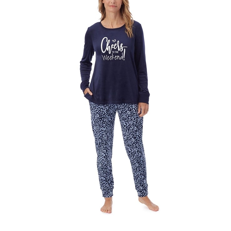 Jane & Bleeker Women's Embroidered Plush 2 Piece Pyjama Set in Navy ...