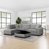 Thomasville Miles Grey Fabric Corner Sofa with Storage Ottoman in 2 Configurations