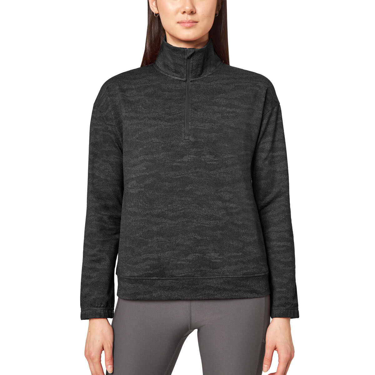 Mondetta Jacquard Quarter Zip Sweatshirt in Black | Costc