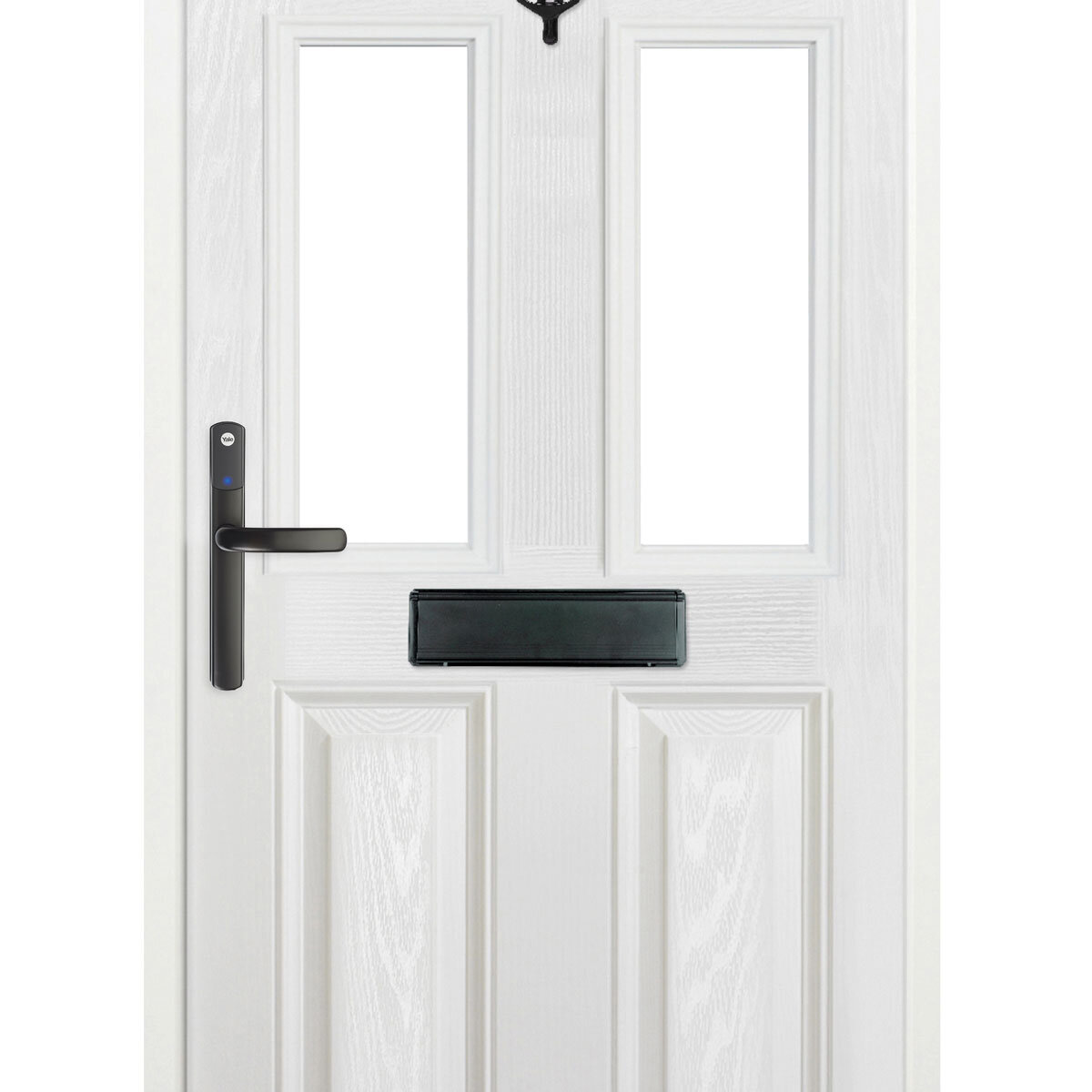 Cut out image of door with handle fitted on white background