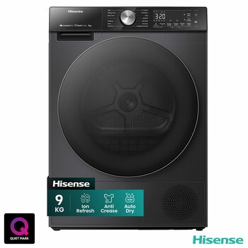 Hisense DH5S902BB, 9kg Heat Pump Tumble Dryer, A+++ Rated in Black Hisense DH5S902BB, 9kg Heat Pump Tumble Dryer, A+++ Rated in Black