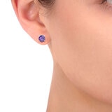 Round Cut Amethyst Stud Earrings, 14ct White Gold