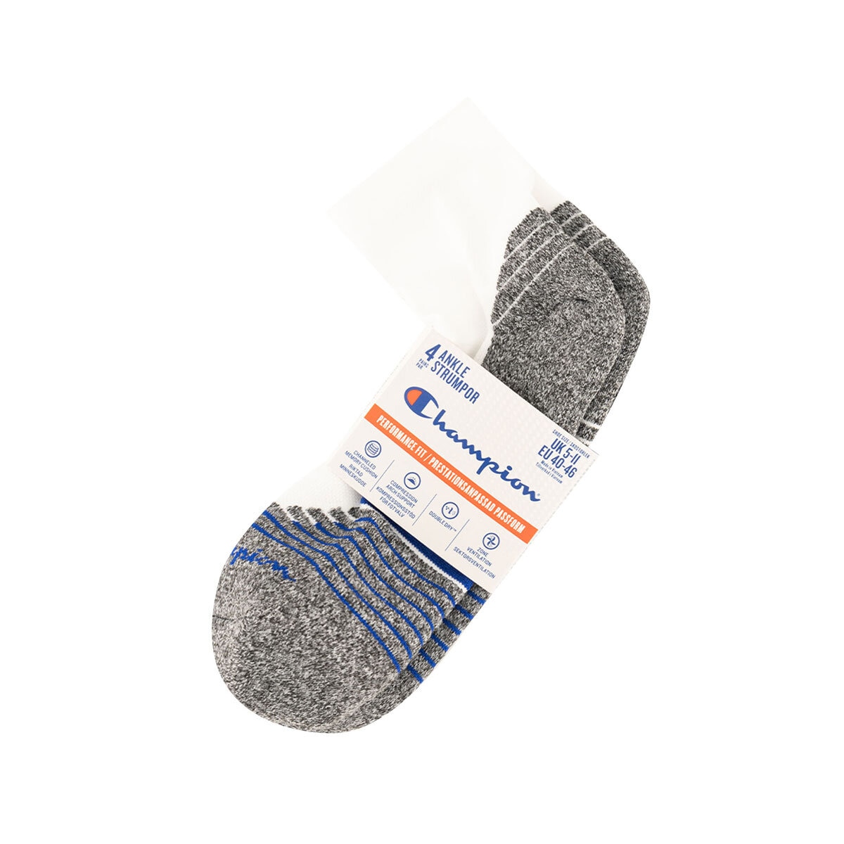 Champion Men's Sport Tech Ankle Sock 4 Pack in White