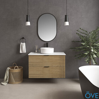 Ove Archie 900mm Wide Wall Mounted Vanity with 2 Drawers in Natural Oak