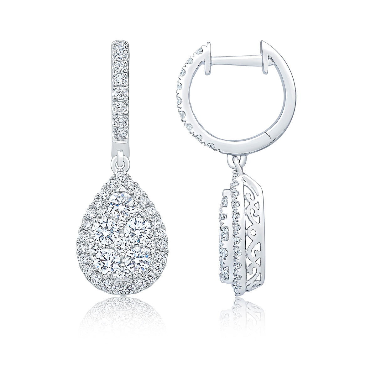 1.70ctw Round Brilliant Cut Diamond Cluster Earrings, 14ct White Gold