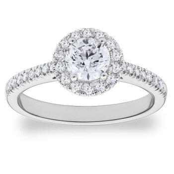 0.97ctw Round Brilliant Cut Diamond Halo Ring, Platinum