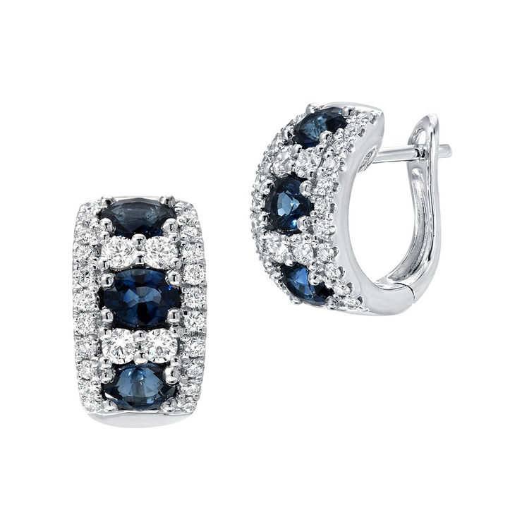 Oval Blue Sapphire and 0.45ctw Diamond Hoop Earrings, 18ct White Gold ...