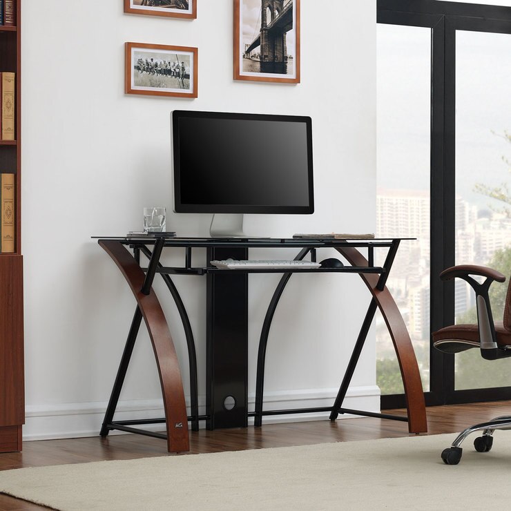 Accord Concept CED-301 Espresso Curved Wood & Glass Home Office Desk ...