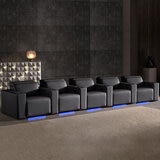 Valencia Barcelona Row of 5 Black Leather Reclining Home Theatre Seating