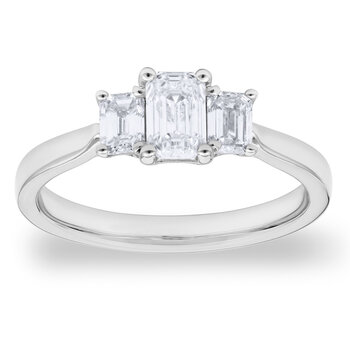 1.00ctw Emerald Cut Diamond 3 Stone Ring, 18ct White Gold