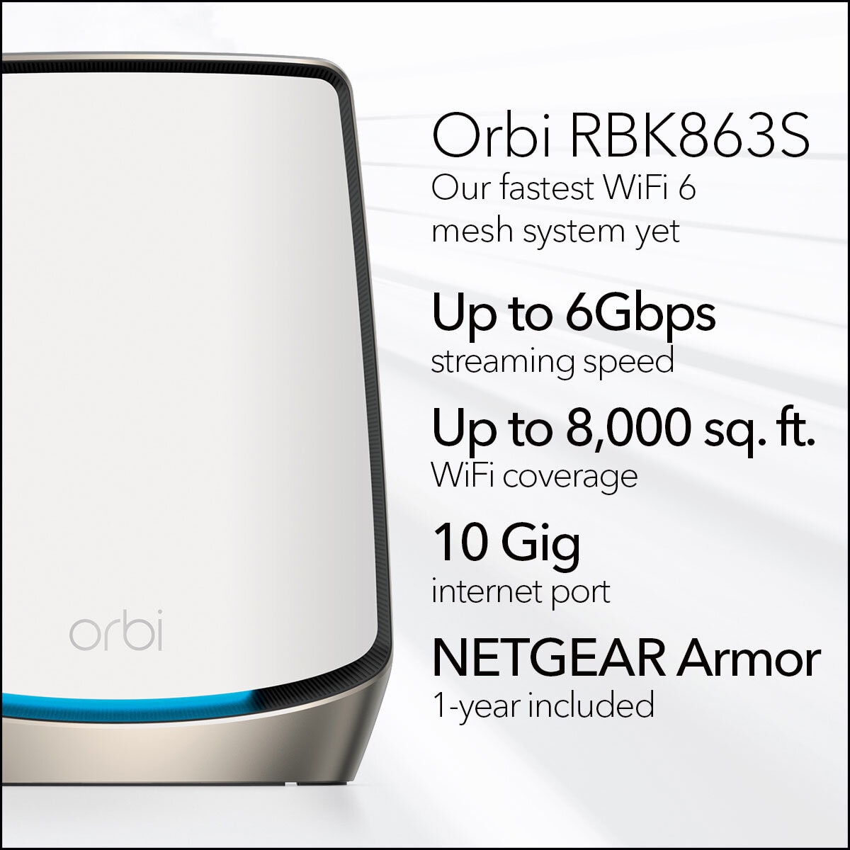 Netgear RBK863S Orbi Tri-band WiFi 6 Mesh System, 6Gbps, Router + 2 Satellites