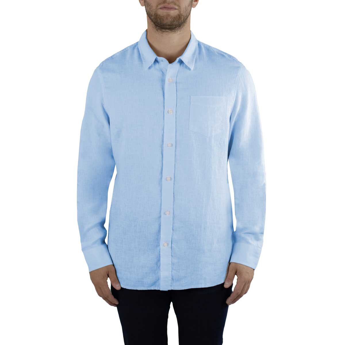 Jachs Men's Linen Long Sleeve Shirt in Blue