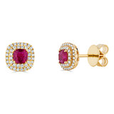 Round Cut Ruby & 0.27ctw Diamond Stud Halo Earrings, 18ct Yellow Gold