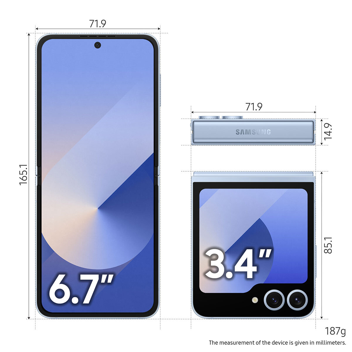 Samsung Galaxy Z Flip6, 256GB Sim Free Mobile Phone in Blue, SM-F741BLBGEUB