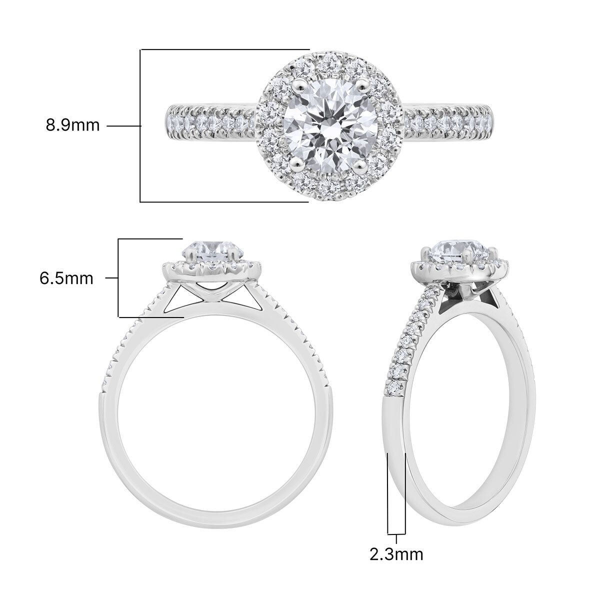 0.97ctw Round Brilliant Cut Diamond Halo Ring, Platinum